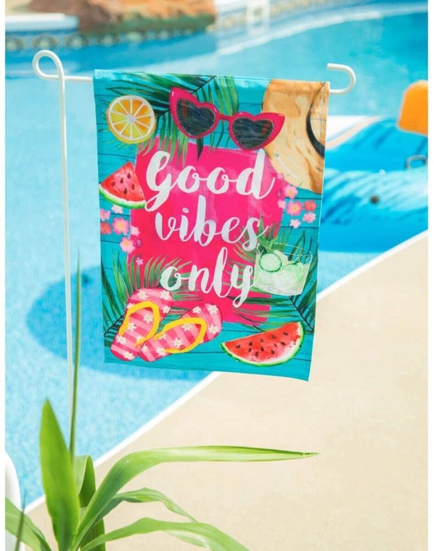 Good Vibes Only Summer Garden Flag 2 Sided Linen heartlandflags