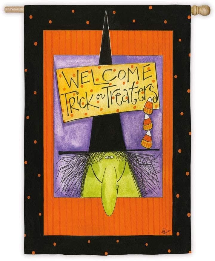 Halloween Witchy Welcome Flag 2 Sided Trick or Treaters heartlandflags