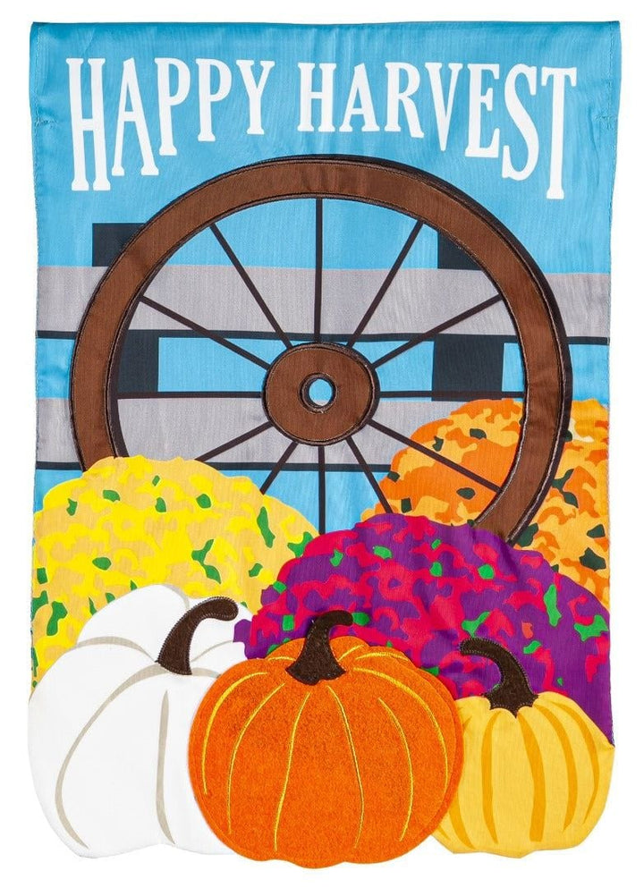 Happy Harvest Wagon Wheel Garden Flag 2 Sided Applique Pumpkins heartlandflags