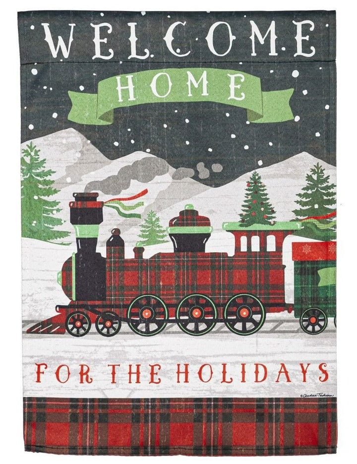 Home For The Holidays Train Christmas Garden Flag 2 Sided heartlandflags