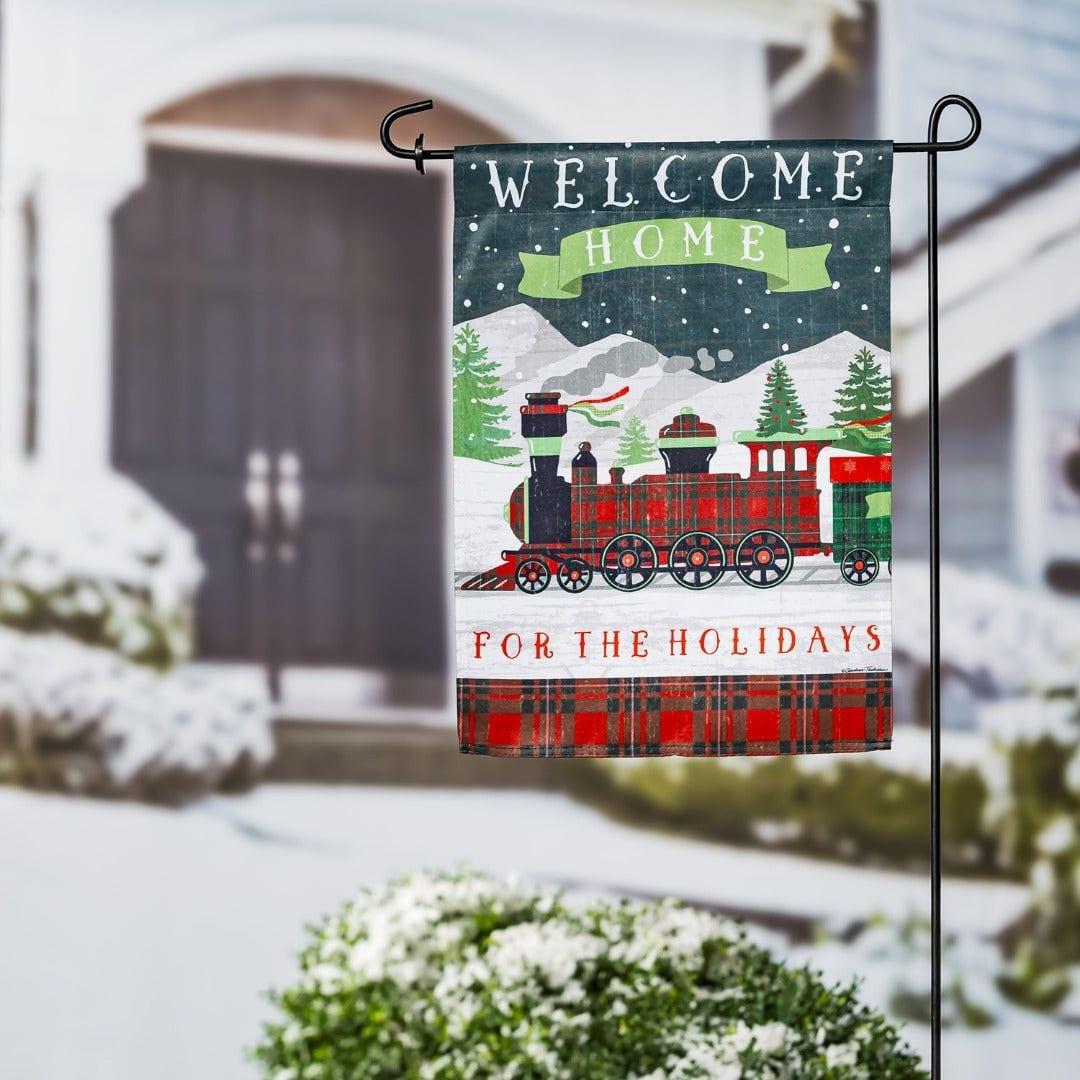 Home For The Holidays Train Christmas Garden Flag 2 Sided heartlandflags