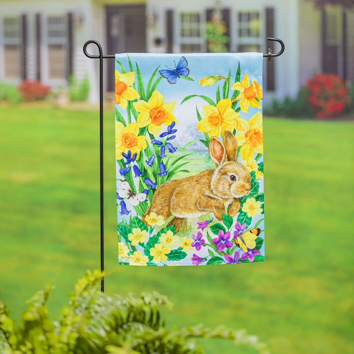 Jump In To Spring Garden Flag 2 Sided Bunny Flowers heartlandflags