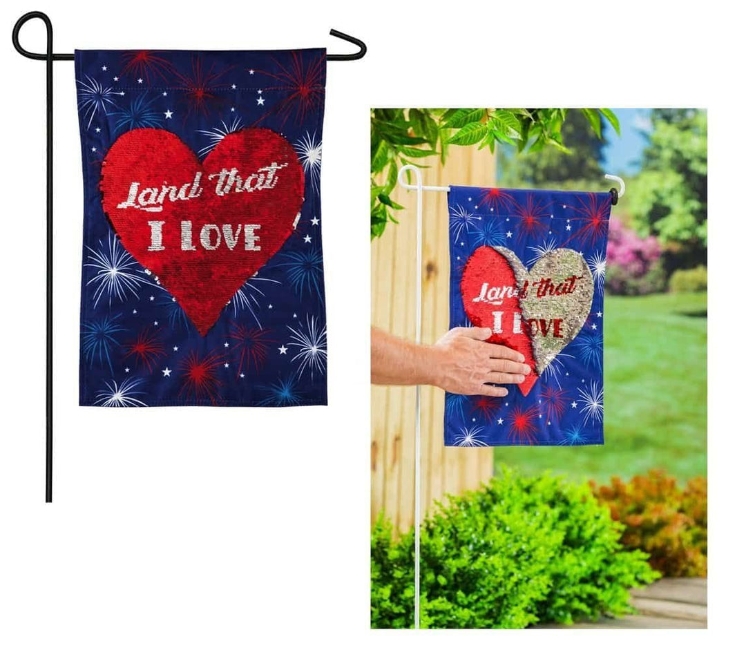 Land That I Love Garden Flag 2 Sided Reversible Sequins heartlandflags