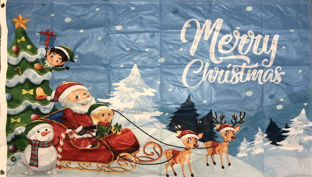 Merry Christmas Santa Elves Flag 3x5 Single Sided or 2 Sided heartlandflags