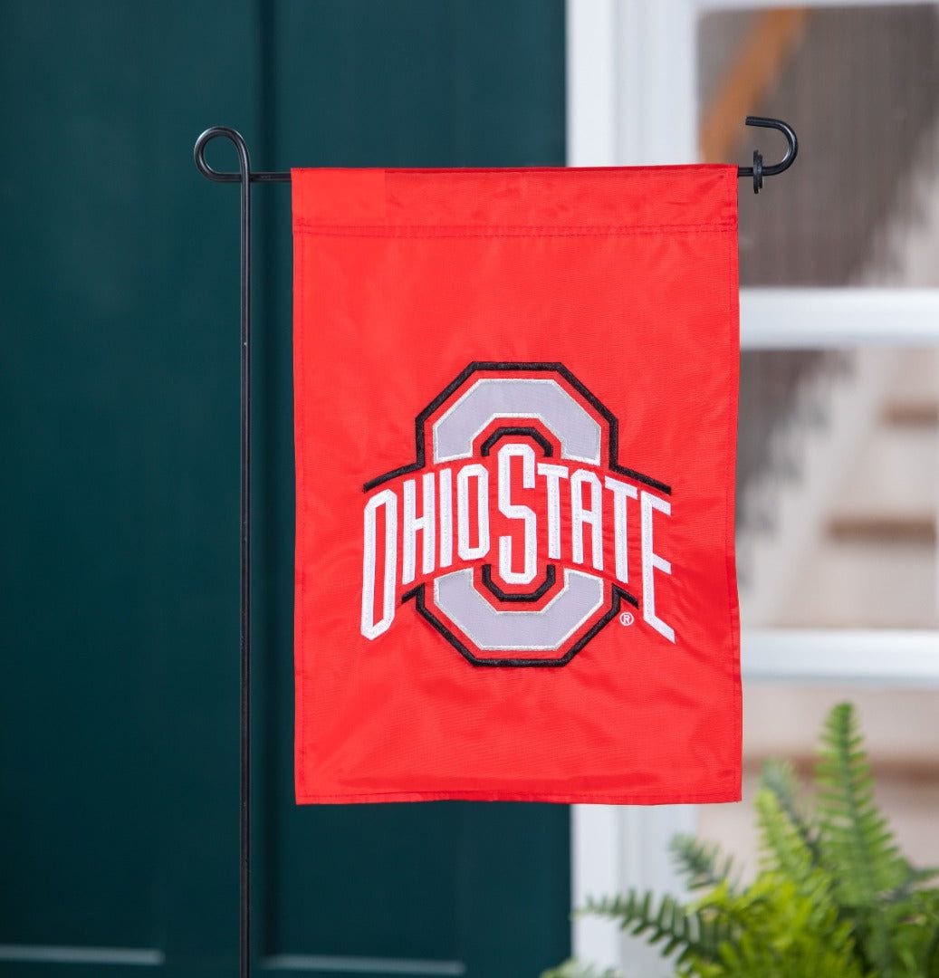 Ohio State Buckeyes Garden Flag 2 Sided Applique Logo heartlandflags