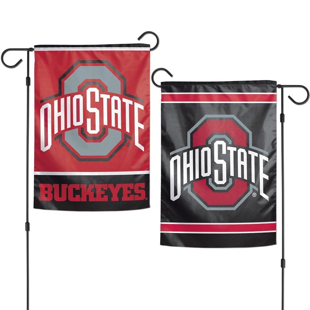 Ohio State Buckeyes Garden Flag 2 Sided Black Red Logo heartlandflags