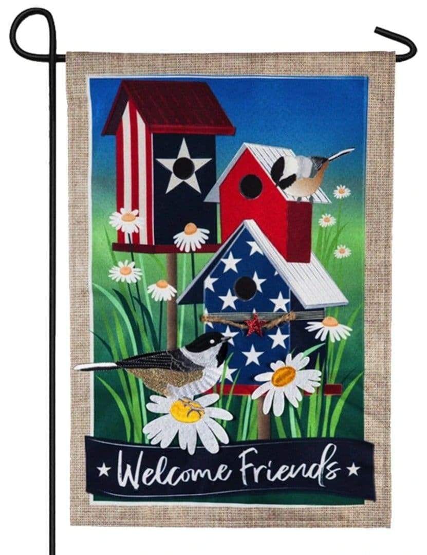 Patriotic Birdhouses Garden Flag 2 Sided Welcome Friends heartlandflags