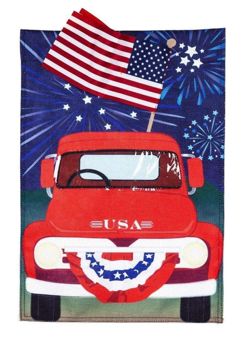 Patriotic Red Truck Garden Flag 2 Sided July 4th heartlandflags