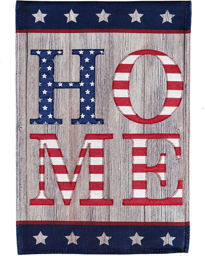 Patriotic Stacked Home Garden Flag 2 Sided Burlap heartlandflags