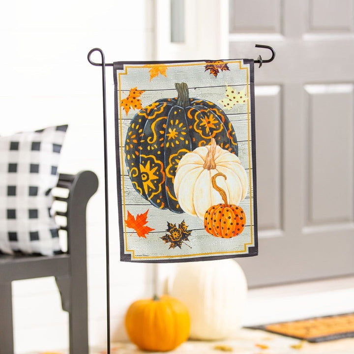 Patterned Pumpkins and Leaves Garden Flag 2 Sided Fall heartlandflags