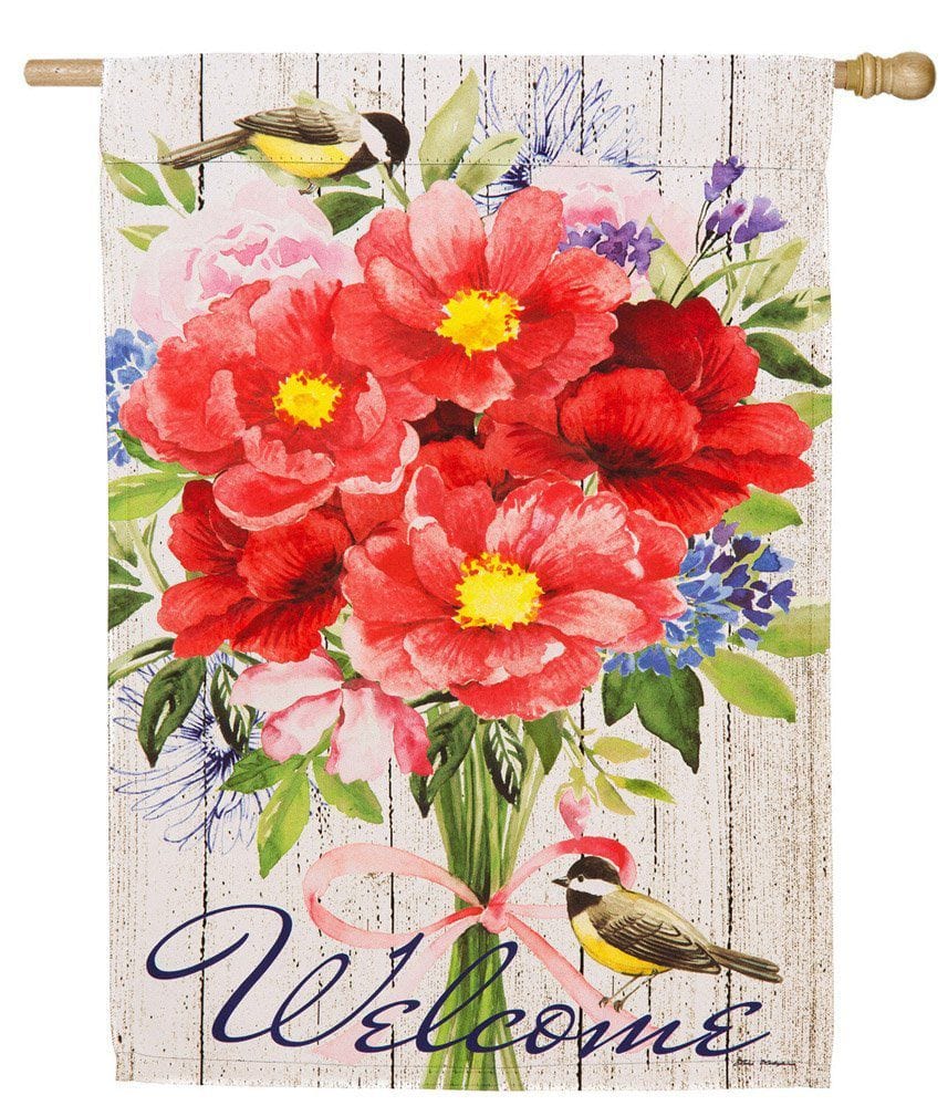 Peonies Bouquet Flag 2 Sided Vertical Banner heartlandflags