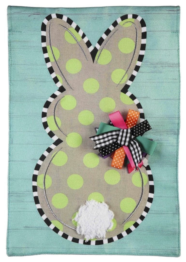 Polka Dot Bunny Easter Garden Flag 2 Sided Burlap heartlandflags