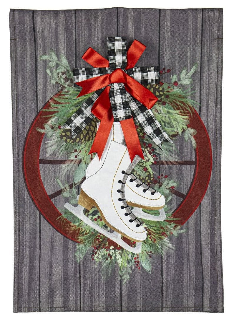 Ribbon And Skates Winter Garden Flag 2 Sided heartlandflags