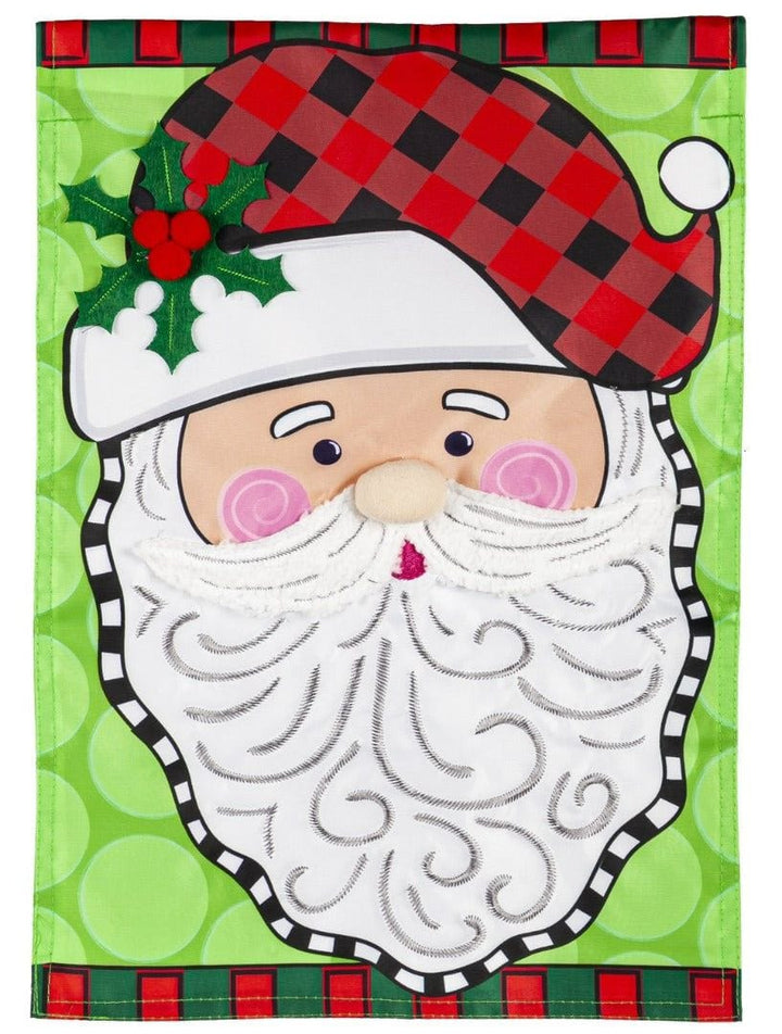 Santa Claus With Holly Christmas Garden Flag 2 Sided Applique heartlandflags