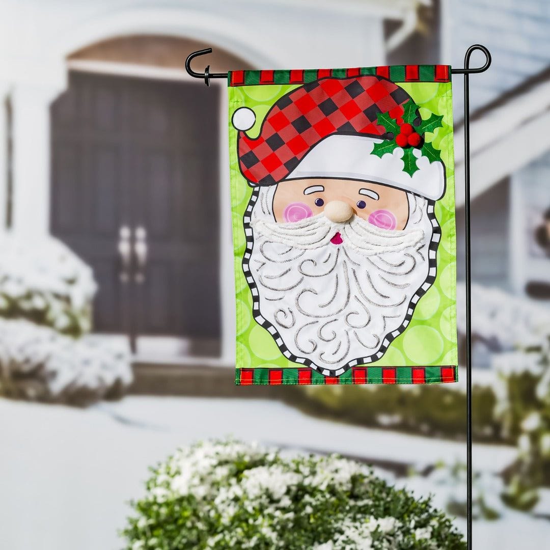 Santa Claus With Holly Christmas Garden Flag 2 Sided Applique heartlandflags