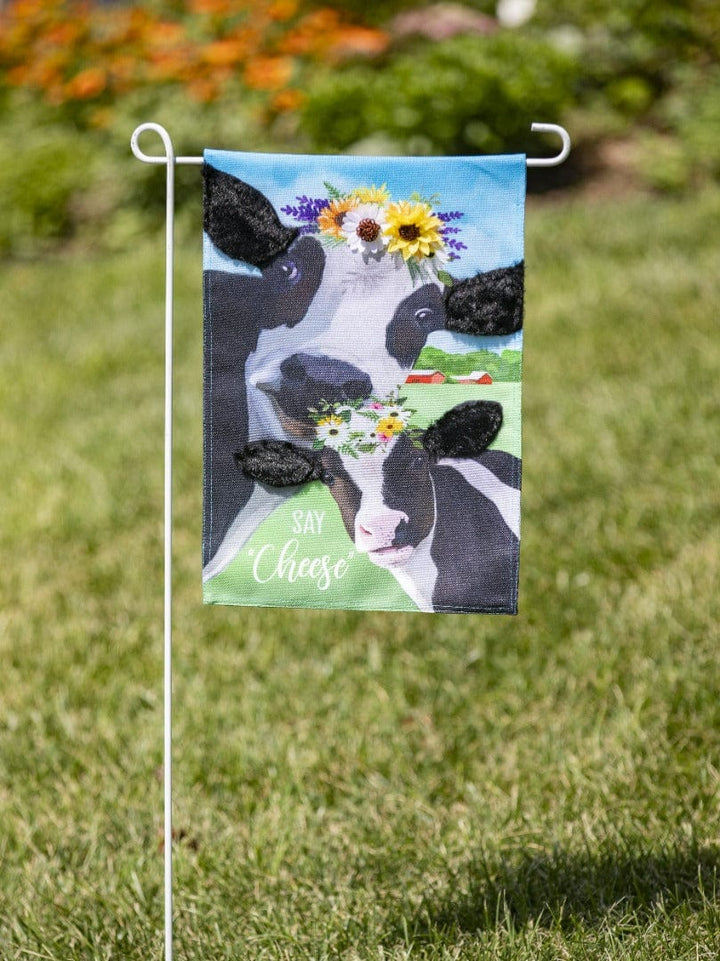 Say Cheese Cows Garden Flag 2 Sided Burlap heartlandflags