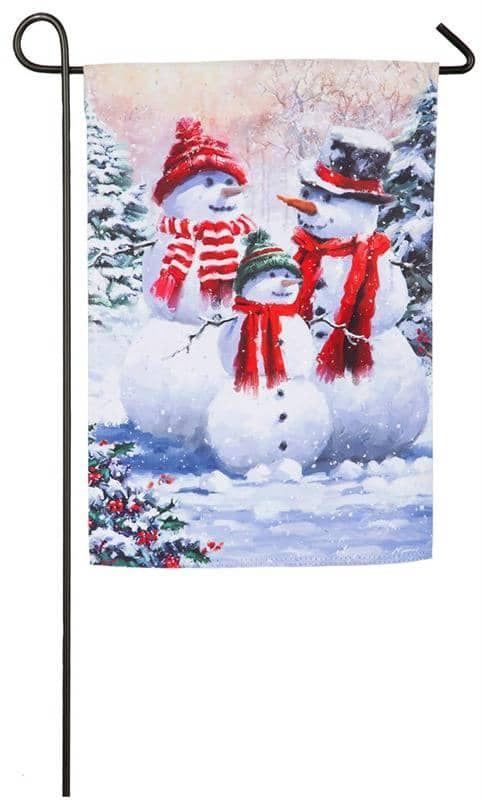 Snow Family Garden Flag 2 Sided Glitter Winter heartlandflags