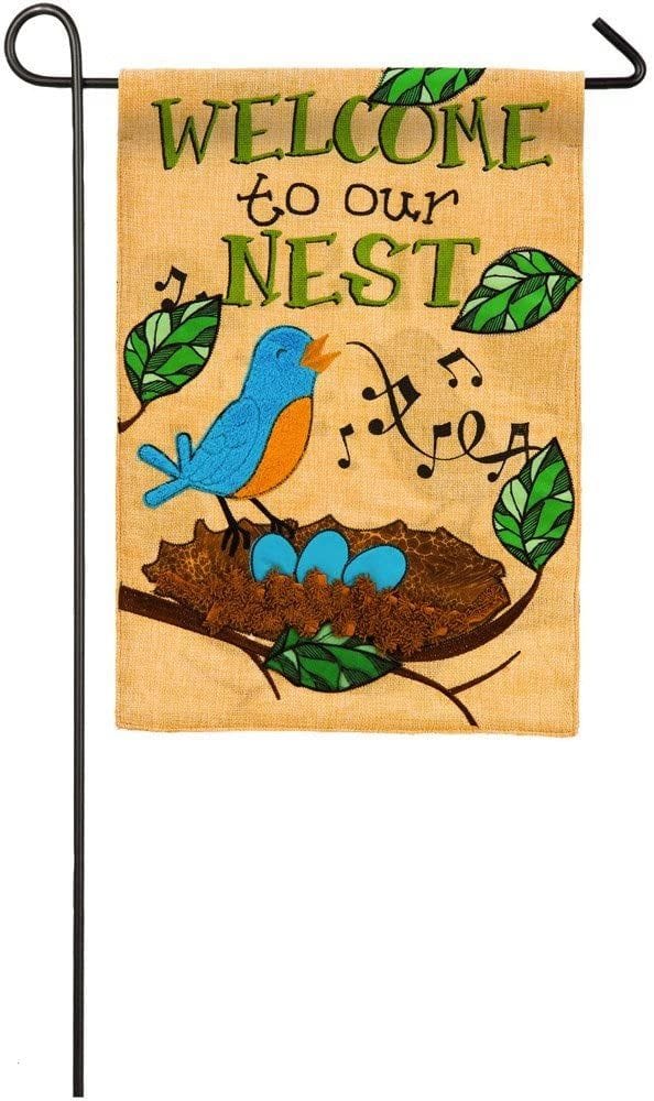 Songbird on a Nest Garden Flag 2 Sided Burlap heartlandflags