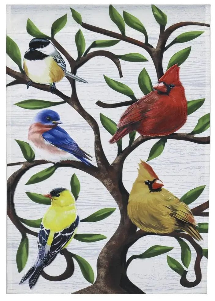 Songbirds in Tree of Life Trelis Garden Flag 2 Sided Applique heartlandflags