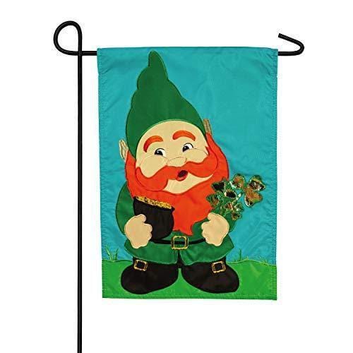 St Patricks Leprechaun Gnome Garden Flag 2 Sided Applique heartlandflags