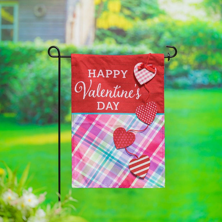 String of Hearts Valentine Garden Flag 2 Sided Burlap heartlandflags