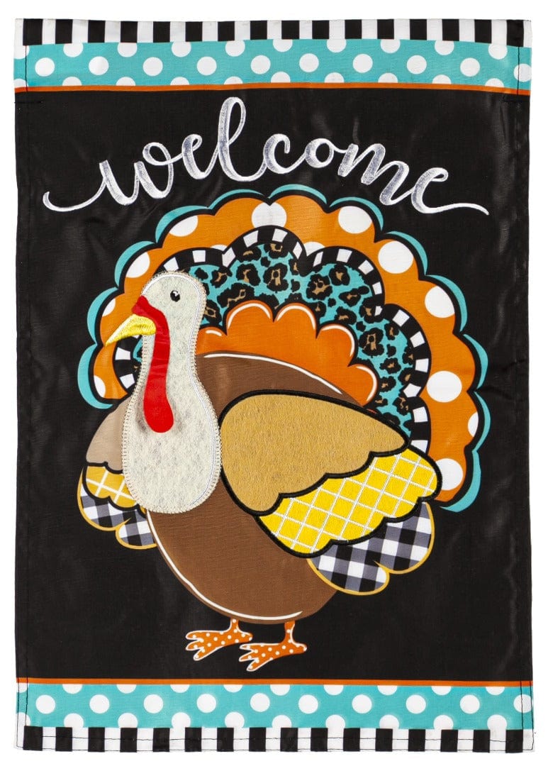 Thanksgiving Mixed Print Turkey Garden Flag 2 Sided Applique heartlandflags