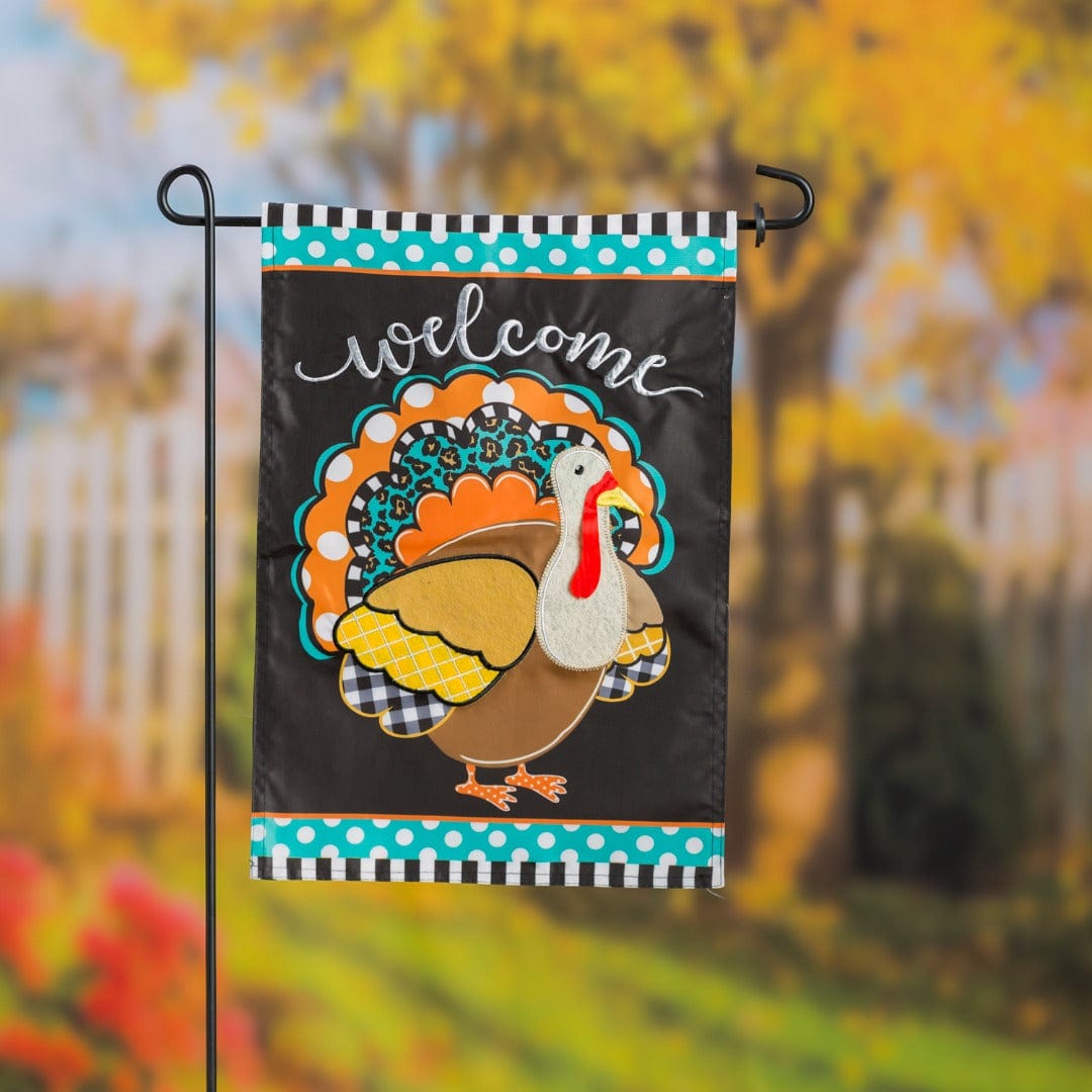 Thanksgiving Mixed Print Turkey Garden Flag 2 Sided Applique heartlandflags