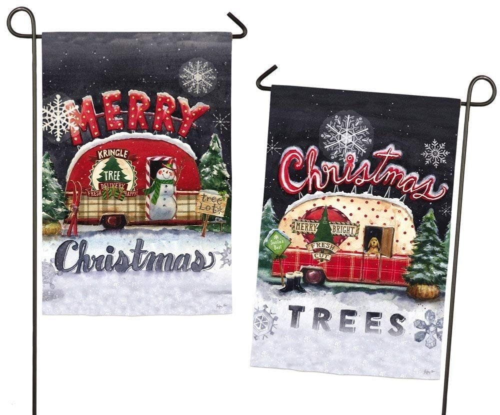 Tree Lot Plaid Christmas and Merry Christmas Garden Flag 2 Sided Camper heartlandflags