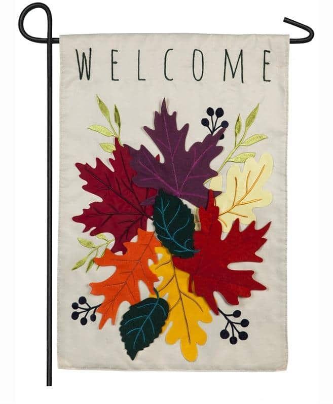 Welcome Leaves Garden Flag 2 Sided Applique Embellished heartlandflags