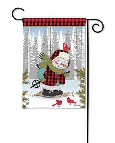 Winter Fun Skiing Snowman Garden Flag 2 Sided heartlandflags