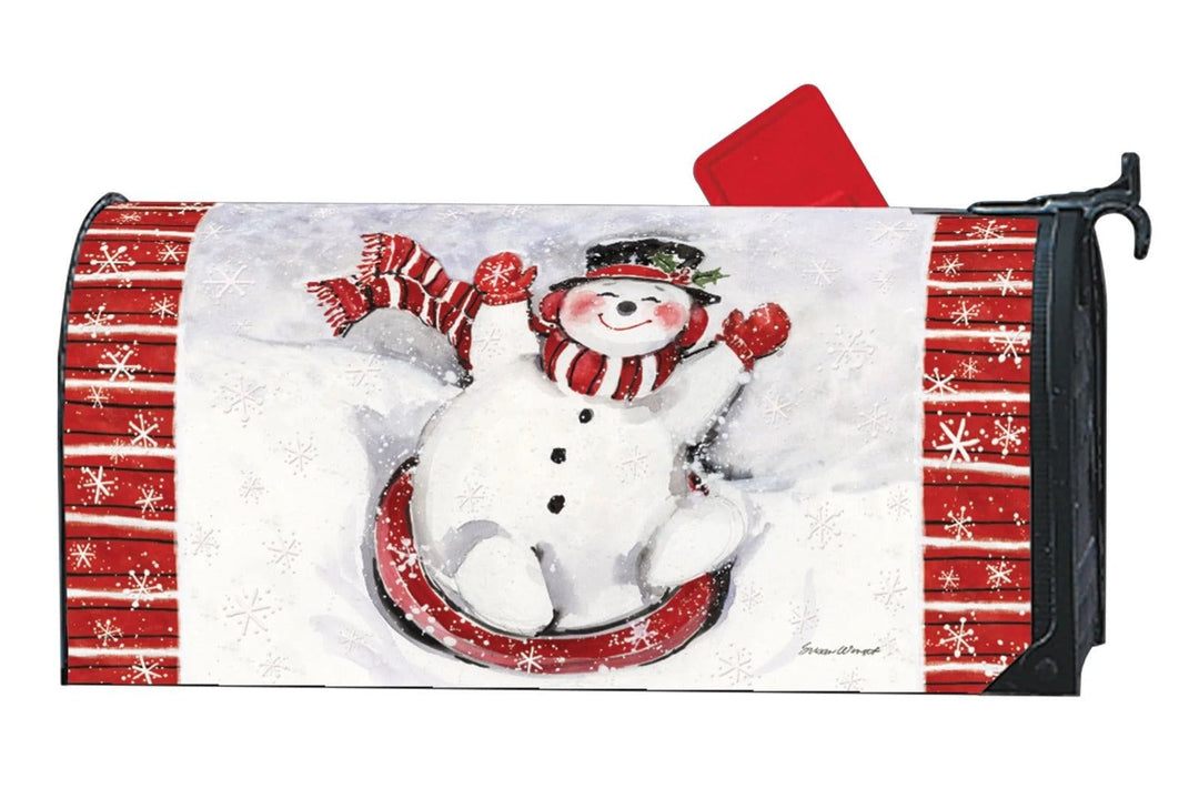 Winter Sledding Snowman Mailbox Cover Mailwrap heartlandflags